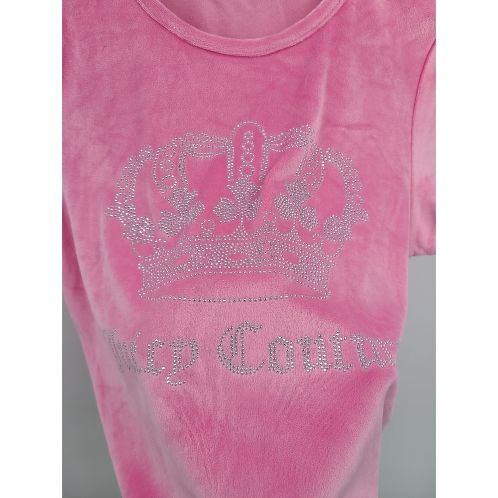 Juicy Couture Velour T-Shirt Rhinestones Logo Pink Medium Y2K Glam‎ Bling